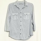 Eddie Bauer Shirt Women M Blue Button Front LS Collared Sky Gray Two Pockets Top