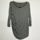 Chaus Sport Shirt Women L Black White Stripes Round Neck Long Sleeve Casual