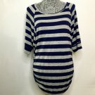 Joseph A Shirt Women 1X Grey Blue Stripes Ruched Side Round Neck Tunic Casual