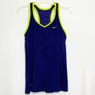 Nike Dri-Fit Shirt Women L Blue Yellow Sleeveless Racerback Athletic V Neck Top