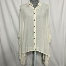 Mittoshop Shirt Women Size L Cream Button Up Sheer Ruffled Batwing Boho Dolmain