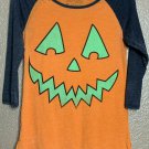 Halloween Pumpkin Face Shirt S 3/4 Sleeve Tee Gray Scoop Neck LOL Vintage Top