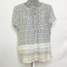 Liz Claiborne Top Women PXL White Black Pattern String Short Sleeve Embellished