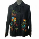 Mirasol Embroidered Jacket Lg Black Floral Long Sleeve Textured Collared Classic