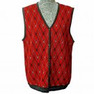 Cabin Creek Vest Women L Red Geometric Black Vintage Sleeveless Button Front