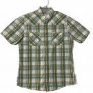 Hollister Western Shirt Men LG Green Blue Plaid Pearl Snap Short Sleeve Rodeo