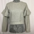 romeo and juliet Top XS Gray Couture Scoop Neck Crop Women Long Sleeve Ruffle
