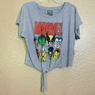 Marvel Comics T-Shirt Heroes Junior L Short Sleeve Boxy Shirt Front Tie Gray Top