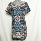 Hollister Dress Size Med Moroccan Rose Blue Pattern Cross Open Back Side Zipper