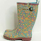 Nine West Boots Women SZ 8 Blue Yellow Rain Paisley Rain Calf Length Adjustable