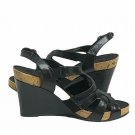 Aerosoles Sandals Women 10 Black Cork Open Toe Strappy Heel Casual Everyday Wear