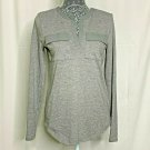 Ann Taylor Shirt Women Small Gray Jersey Knit Long Sleeve V Neck Front Pockets