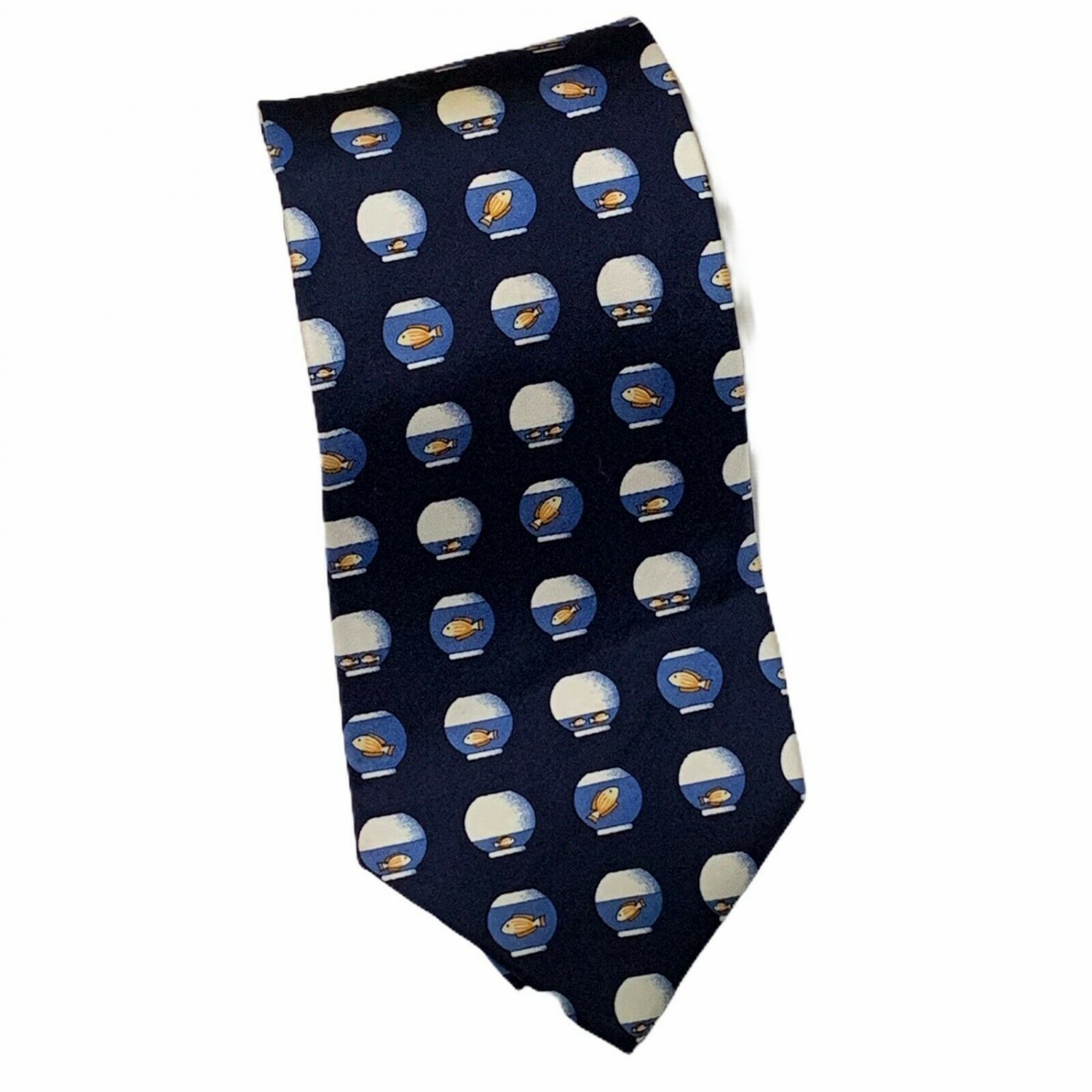 J.Crew Men Necktie Blue Fish Bowl 100% Silk Business Office Wear