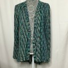 Lily White Cardigan Large Blue Green Pattern Long Sleeve Open Front Flowy Jacket