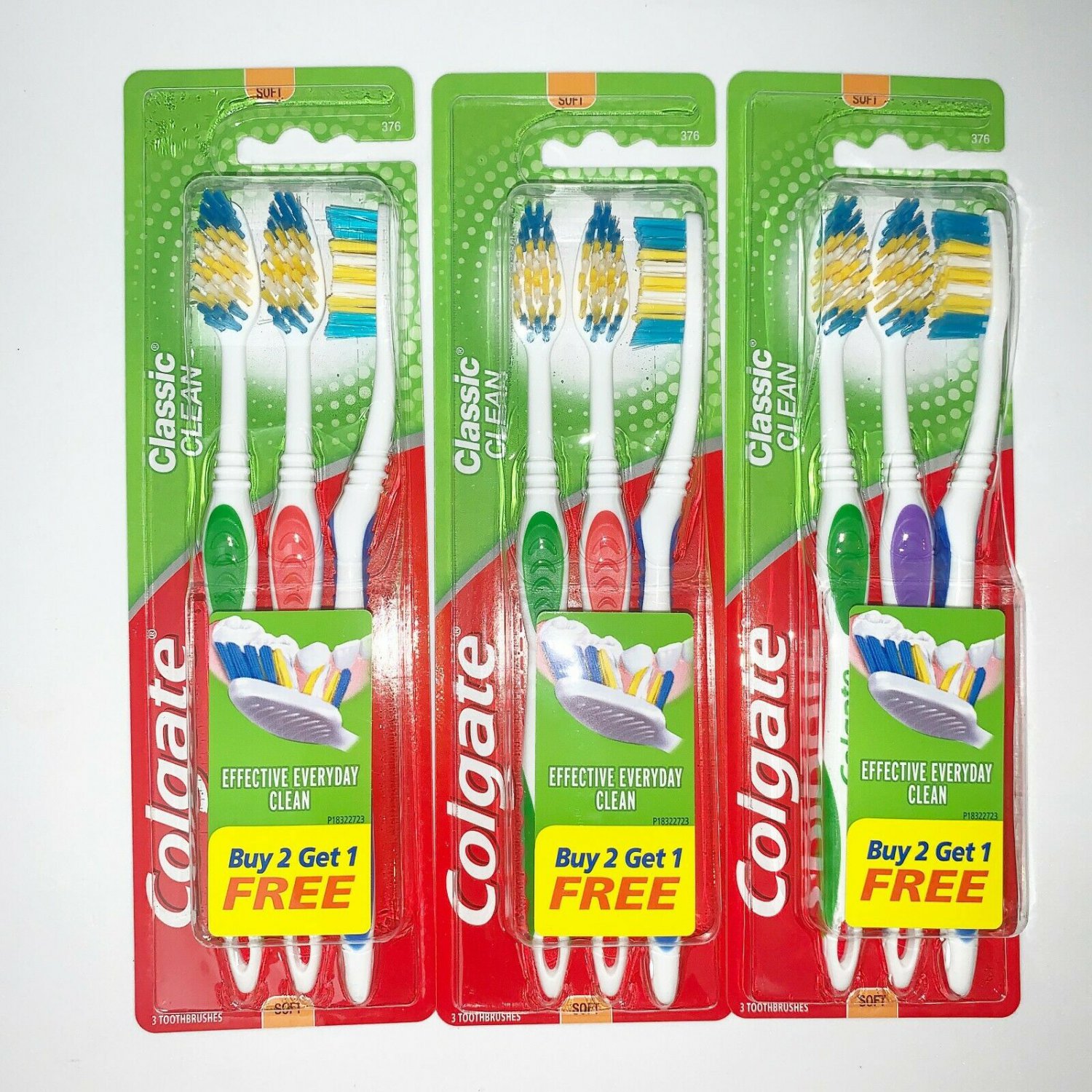 Colgate Toothbrush Soft Brush Full Head Classic Clean Tongue 3 Pack NIB