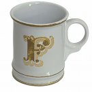 Williams Sonoma White Cup Wide Gold Border "F" Monogram Coffee Tea Mug Gold Rim