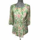 Talbots Shirt Women 4P White Pink Green Floral Tied Front Long Sleeve Casual
