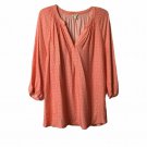 Sonoma Shirt Women L Orange Geometric V-Neck Long Sleeve Puffed Sleeve Casual