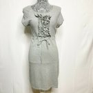 Pink Rose Dress Women M Grey Solid Fitted Round Neck Short Sleeve Ruffles Mini