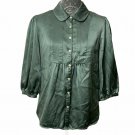 Sundance Shirt Women 10 Green Silk Peter Pan Collar Long Sleeve Button Down