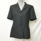 Le Suit Top Women 10P Black 1/2 Button Front Collared Short Sleeve Petite Office