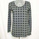 LuLaRoe Top SZ XS Gray Black Windmill Pattern Round Neck Shirt Women Long Sleeve