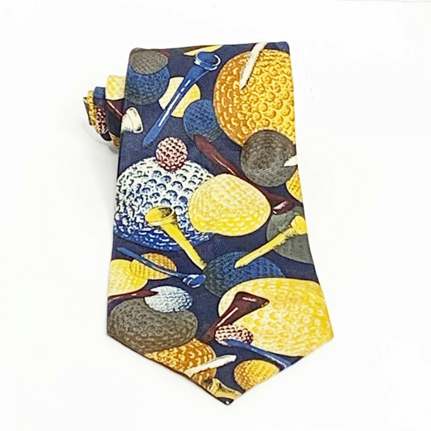 Beans McGee NeckTie Blue Multicolored Golf Design 100% Polyester Office Work