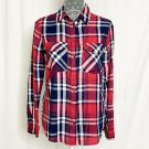 Cotton On Shirt Women XS Red Blue White Plaid Front Button 100% Cotton Flannel