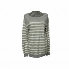 Old Navy Sweater Women Large Gray White Striped Long Sleeve Boat Neck Speckled