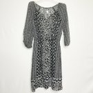Old Navy Dress Women XS Grey Black Floral V-Neck Long Sleeve Sheer See Through