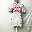PINK Shirt Women XS Grey Tie Dye Pattern Pink Logo Short Sleeve Casual Wear Gray