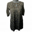 Susan Graver Blouse S Black Animal Print Liquid Knit Keyhole Cinched Half-Sleeve
