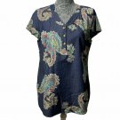 Denim And Company Blouse S  Blue Jean Denim Paisley Button Up Short Sleeve NWOT