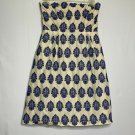 J Crew Dress S Beige Blue Pattern Strapless Embroidered Fully Lined Formal Mini