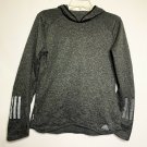 Adidas Hoodie Sweatshirt Women S Gray Solid LS Hi-Low 3 Stripe Running Climalite