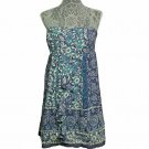 American Eagle Dress 12 Blue Floral Strapless Front Ruffle Lined Cotton A-line
