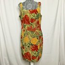 Gillian Dress 100% Silk Women Sz 14 Coral And Gold Floral Scoop Neck  A-line SL