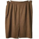 Elisabeth Midi Skirt Women 16 Brown Textured Wool Lined Slit Back Pocket Casual