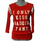 Victoria Secret Pink Baseball Shirt M Red "I Only Kiss Badger Fans" Long Sleeve