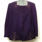 John Meyer Blazer 14 Purple Eggplant Floral Embroider Jacket Long Sleeve Button