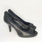 Calvin Klein Heels Women Size 9 Black Peep Toe Textured Leather Faux Snake Skin