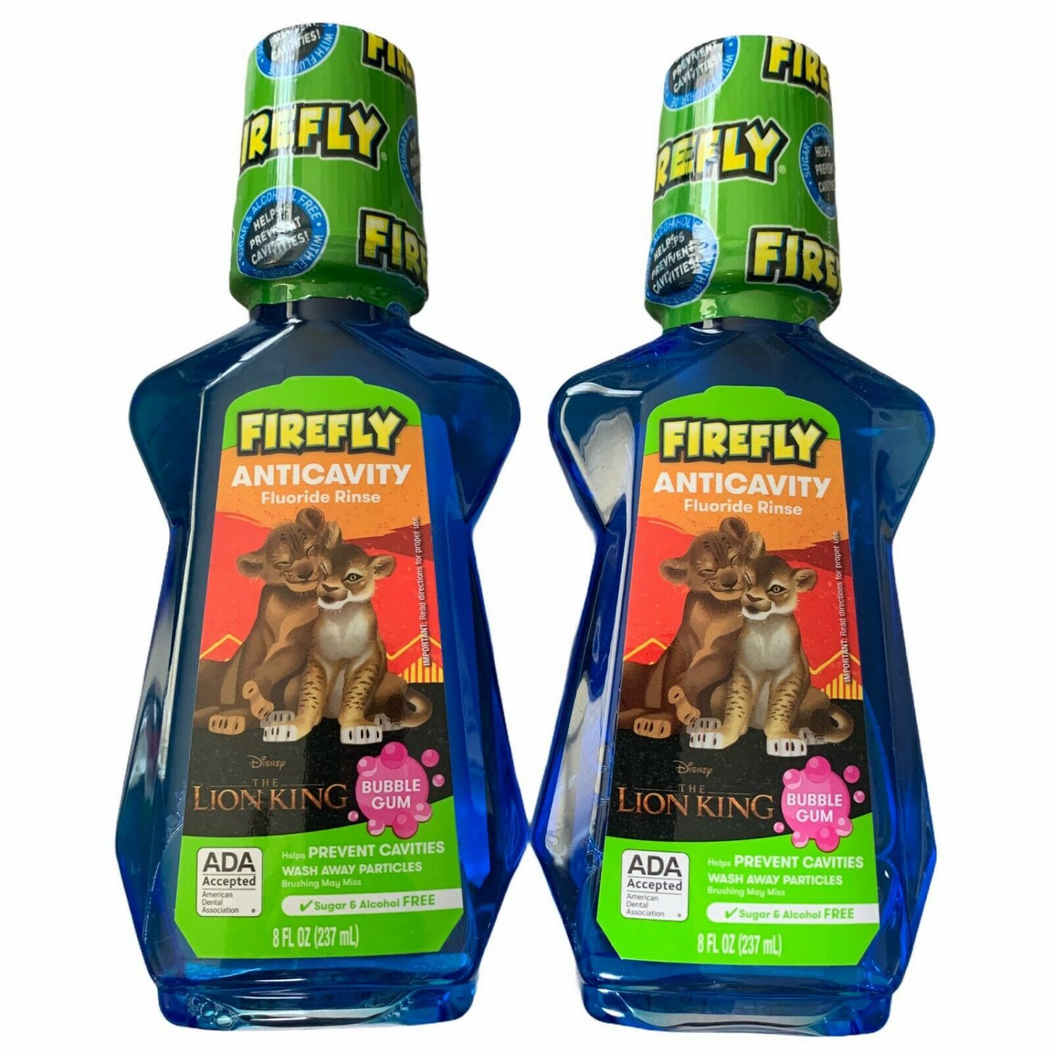 Firefly Fluoride Rinse 8oz Anti-cavity lot of 2 Disney Lion King Bubble Gum Wash