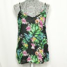 Love Tree Tank Top Womens Medium Black Green Pink Floral Cami Spaghetti Strap