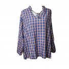 Old Navy Shirt Women XL LS Pink Blue Plaid Shirt NWT V Tie Neck Long Sleeve