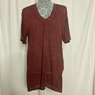 Leith Knit Shirt Womens XS Red V Neck Short Sleeve Tunic Casual Burgundy BOHO