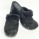 American Eagle Shoes Women Mule 8 Black Faux Suede Faux Fur Studded Slip On