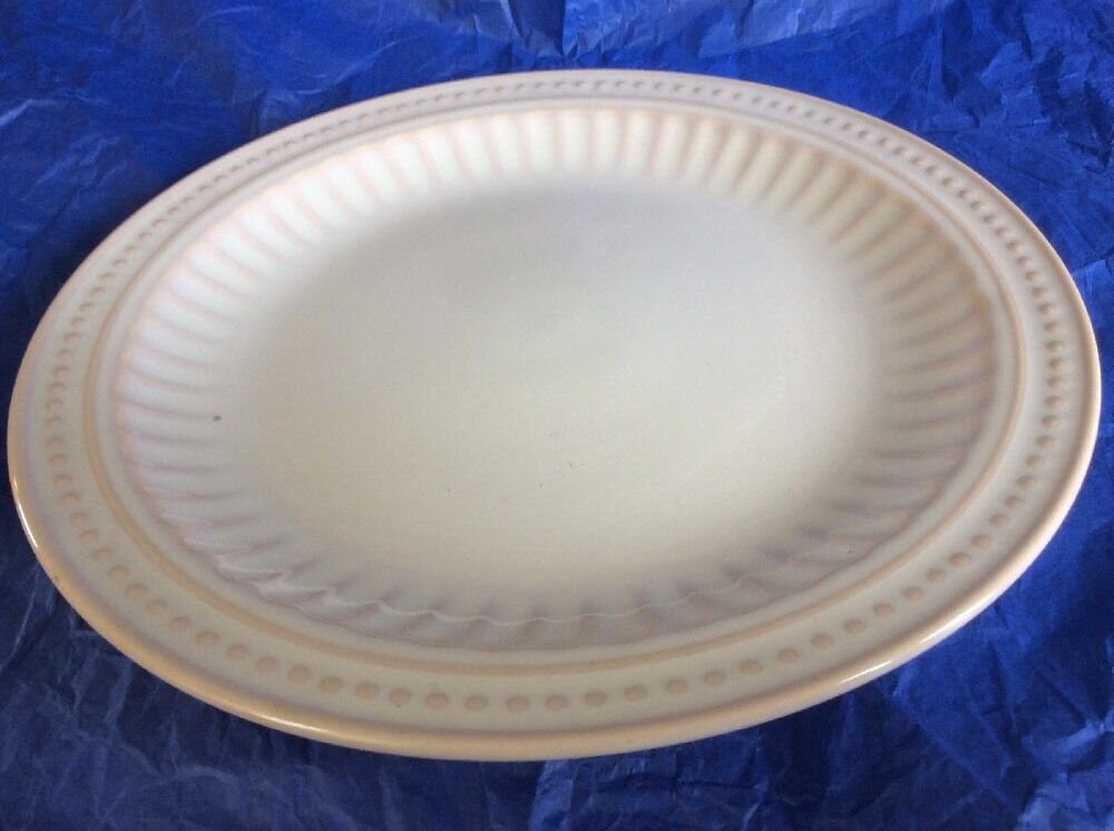 The Bombay Plate Embossed Lines Dots Dinner Plate  11" White Ivory