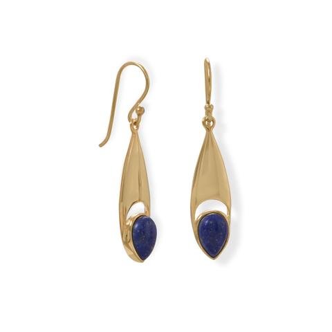 Sterling Silver 14 Karat Gold Plated Pear Shaped Lapis Earrings
