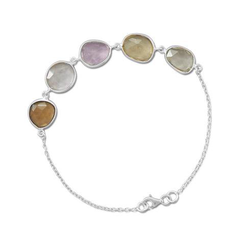 Multicolor Faceted Gemstone Sterling Silver Bracelet-- Feel the Powers of Amethyst