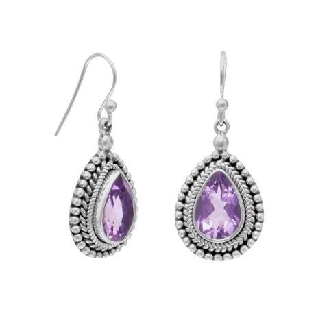 Oxidized Amethyst with Rope and Bead Edge Earrings - Calming Effect